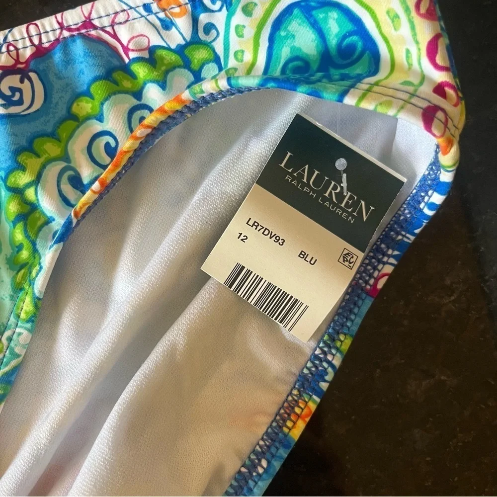 Lauren Ralph Lauren Paisley Aqua Blue Green Bikini Bottom Size 12